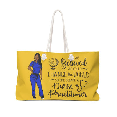 "She Believed......Nurse Practitioner" Weekender Bag (Gold) - Melanated  Legend